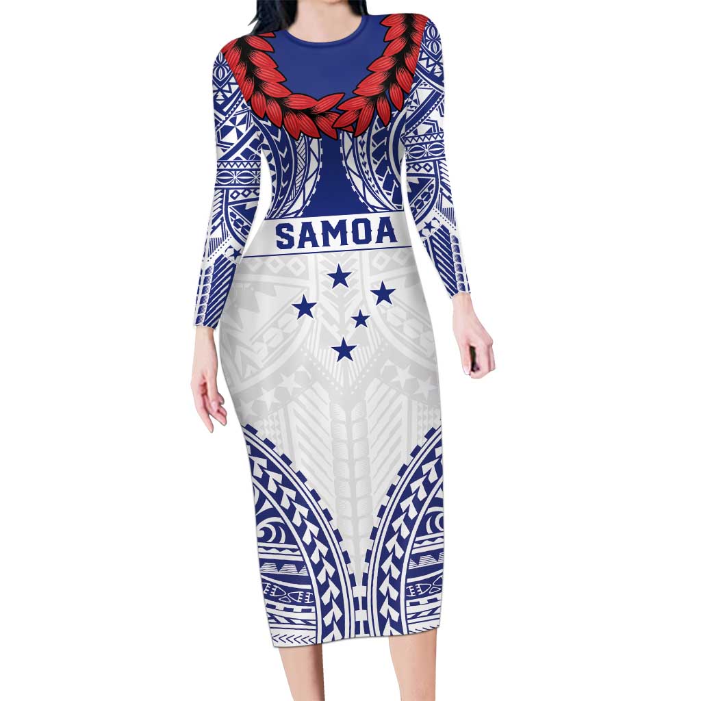 Personalised Toa Samoa Rugby Spirit Family Matching Long Sleeve Bodycon Dress and Hawaiian Shirt White Samoan Tribal Pattern - Polynesian Pride