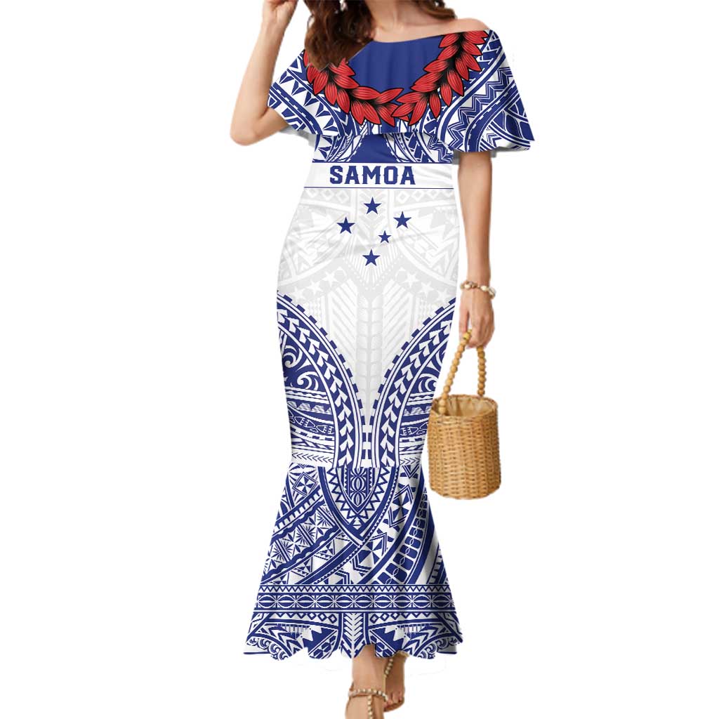 Personalised Toa Samoa Rugby Spirit Family Matching Mermaid Dress and Hawaiian Shirt White Samoan Tribal Pattern - Polynesian Pride