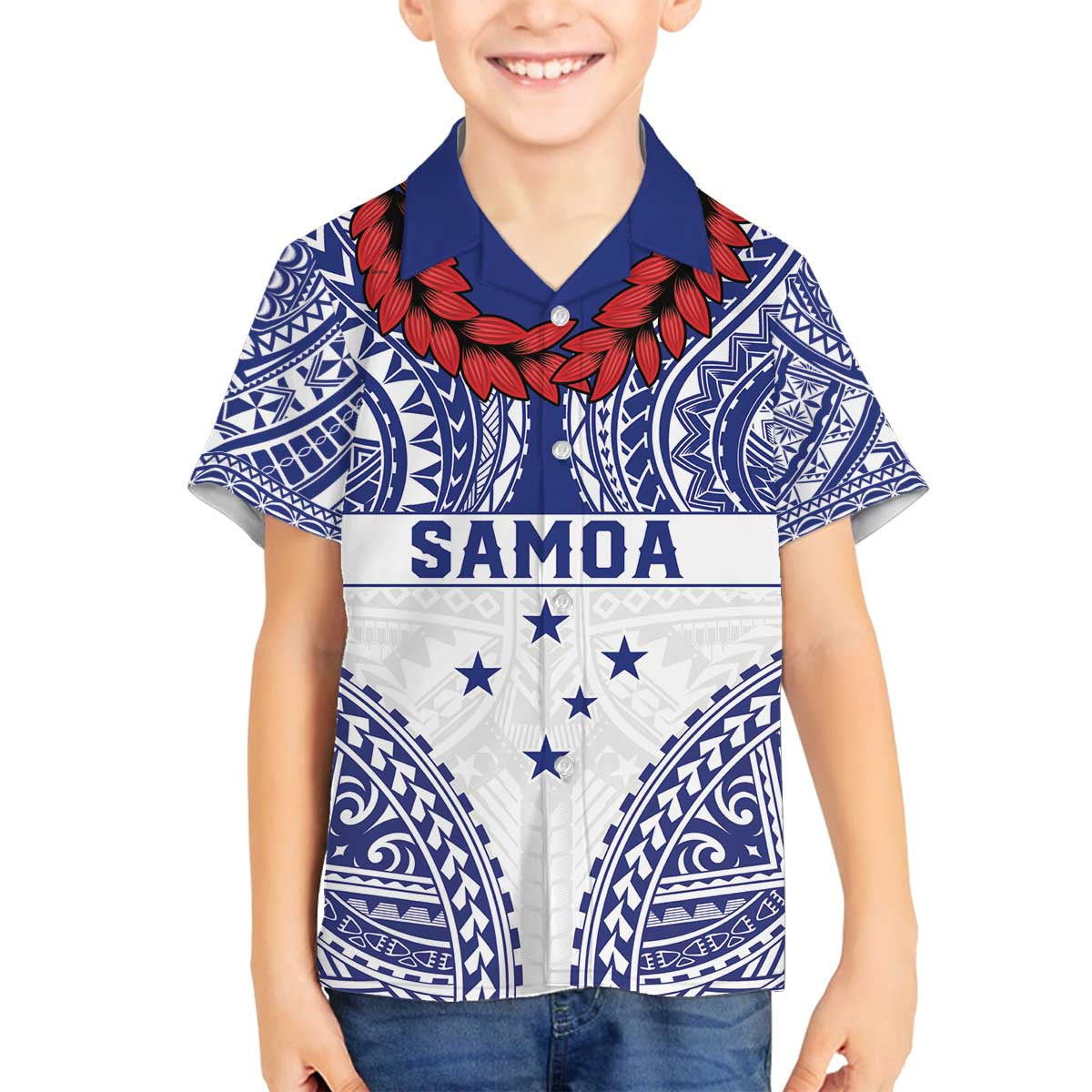 Personalised Toa Samoa Rugby Spirit Family Matching Off The Shoulder Long Sleeve Dress and Hawaiian Shirt White Samoan Tribal Pattern - Polynesian Pride