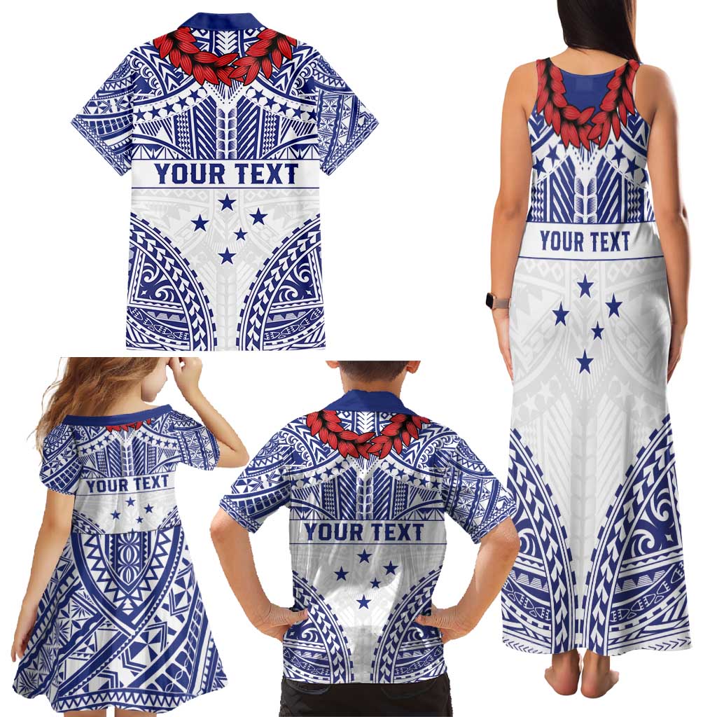 Personalised Toa Samoa Rugby Spirit Family Matching Tank Maxi Dress and Hawaiian Shirt White Samoan Tribal Pattern - Polynesian Pride