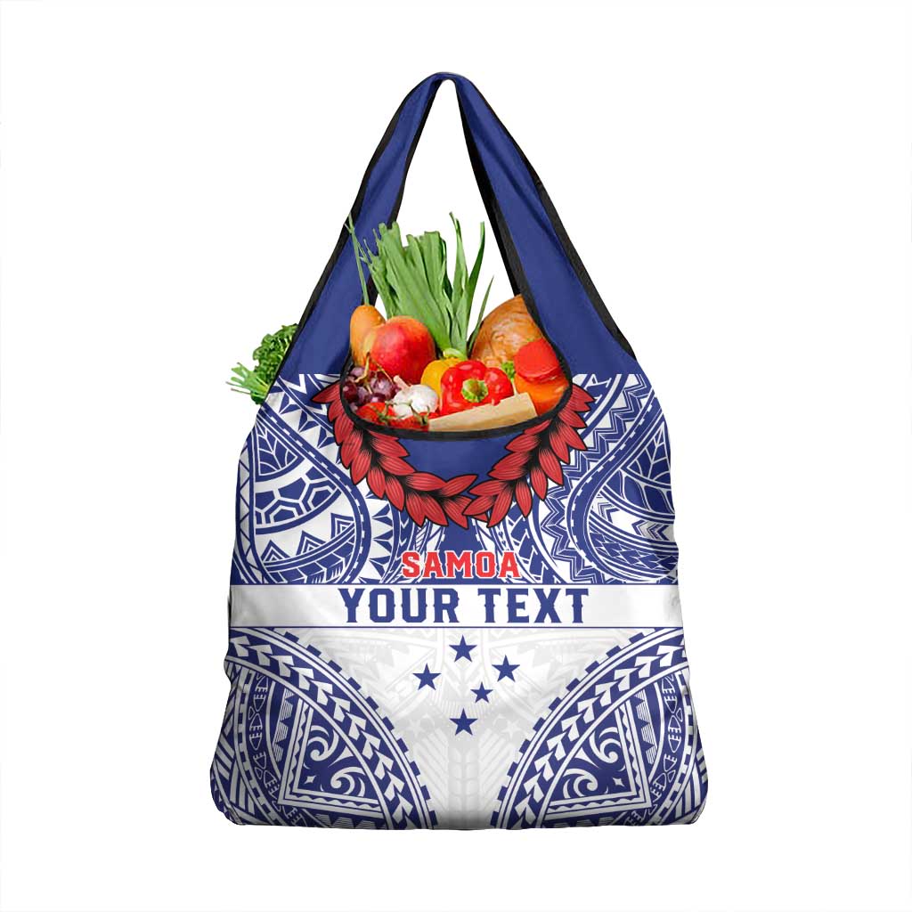 Personalised Toa Samoa Rugby Spirit Grocery Bag White Samoan Tribal Pattern - Polynesian Pride