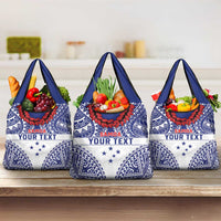 Personalised Toa Samoa Rugby Spirit Grocery Bag White Samoan Tribal Pattern - Polynesian Pride