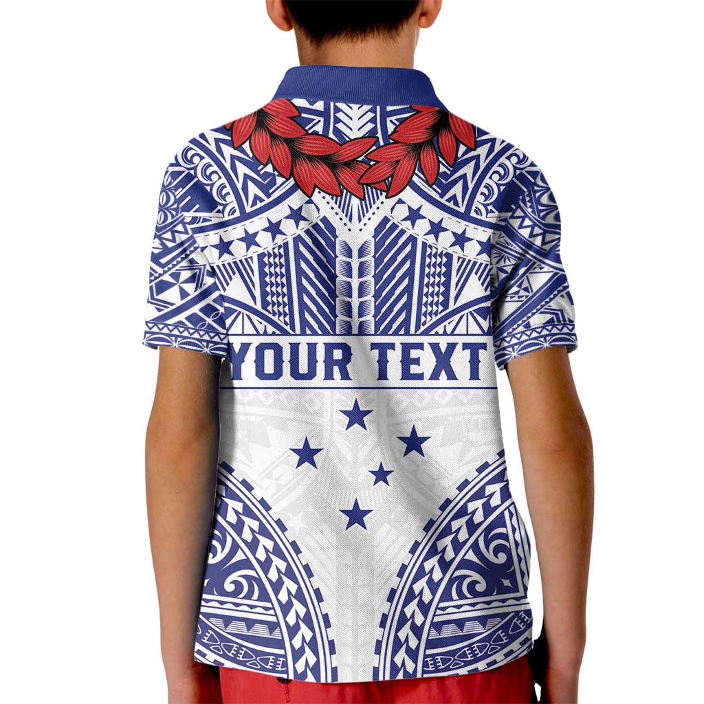 Personalised Toa Samoa Rugby Spirit Kid Polo Shirt White Samoan Tribal Pattern - Polynesian Pride