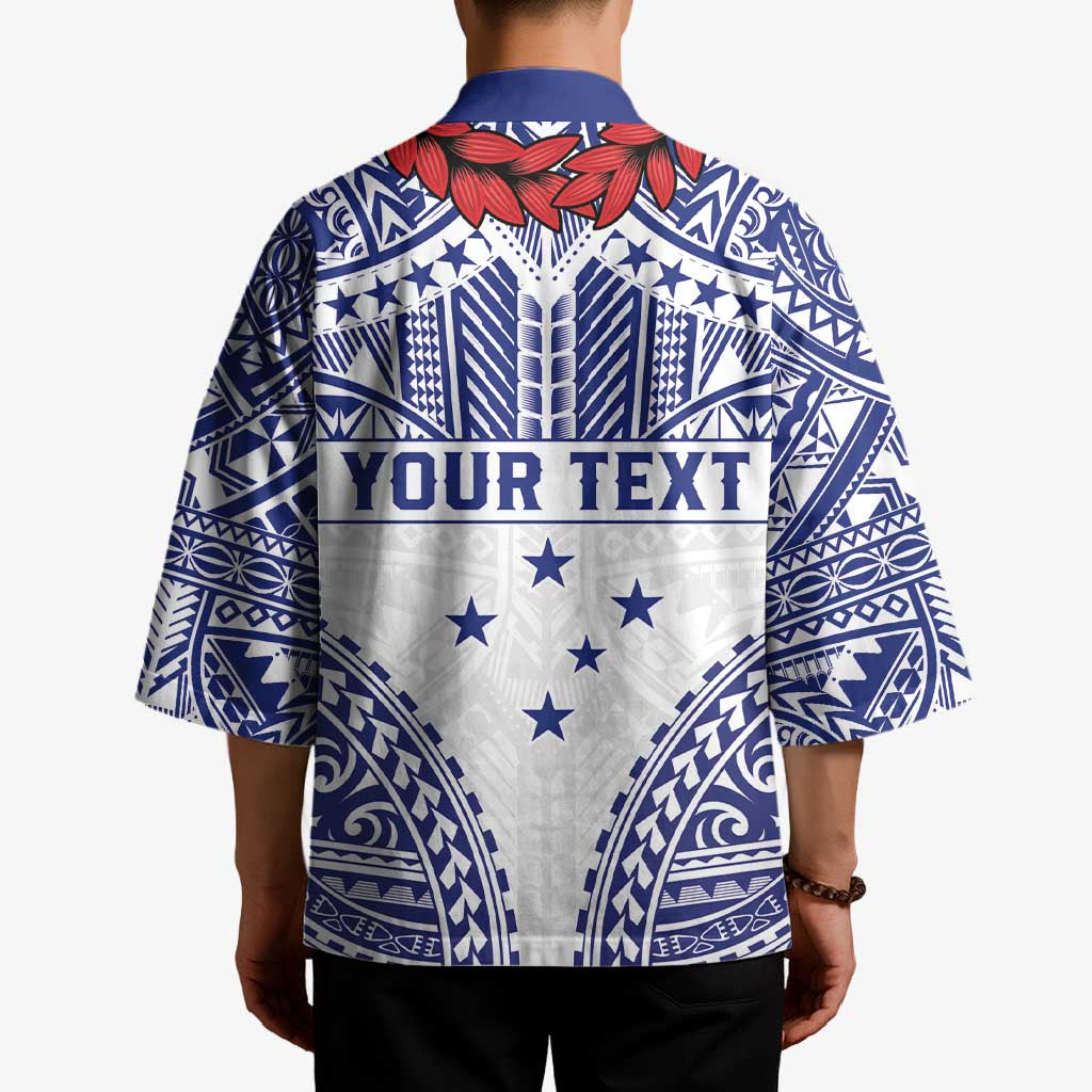 Personalised Toa Samoa Rugby Spirit Kimono White Samoan Tribal Pattern LT9 - Polynesian Pride