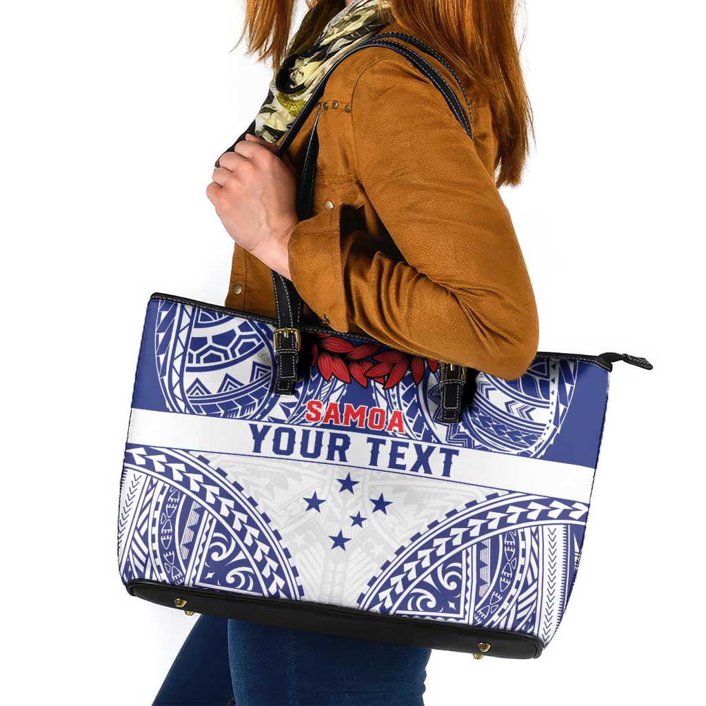 Personalised Toa Samoa Rugby Spirit Leather Tote Bag White Samoan Tribal Pattern LT9 White - Polynesian Pride