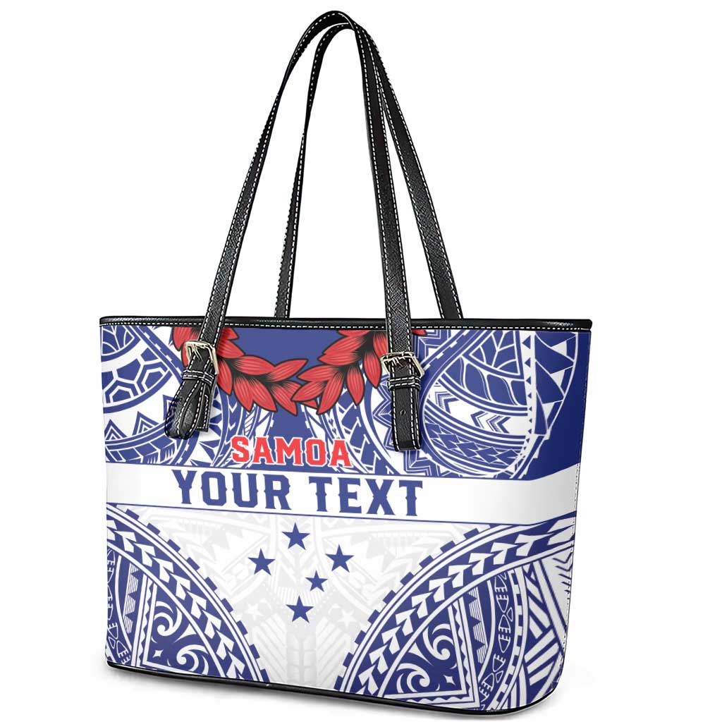 Personalised Toa Samoa Rugby Spirit Leather Tote Bag White Samoan Tribal Pattern LT9 - Polynesian Pride