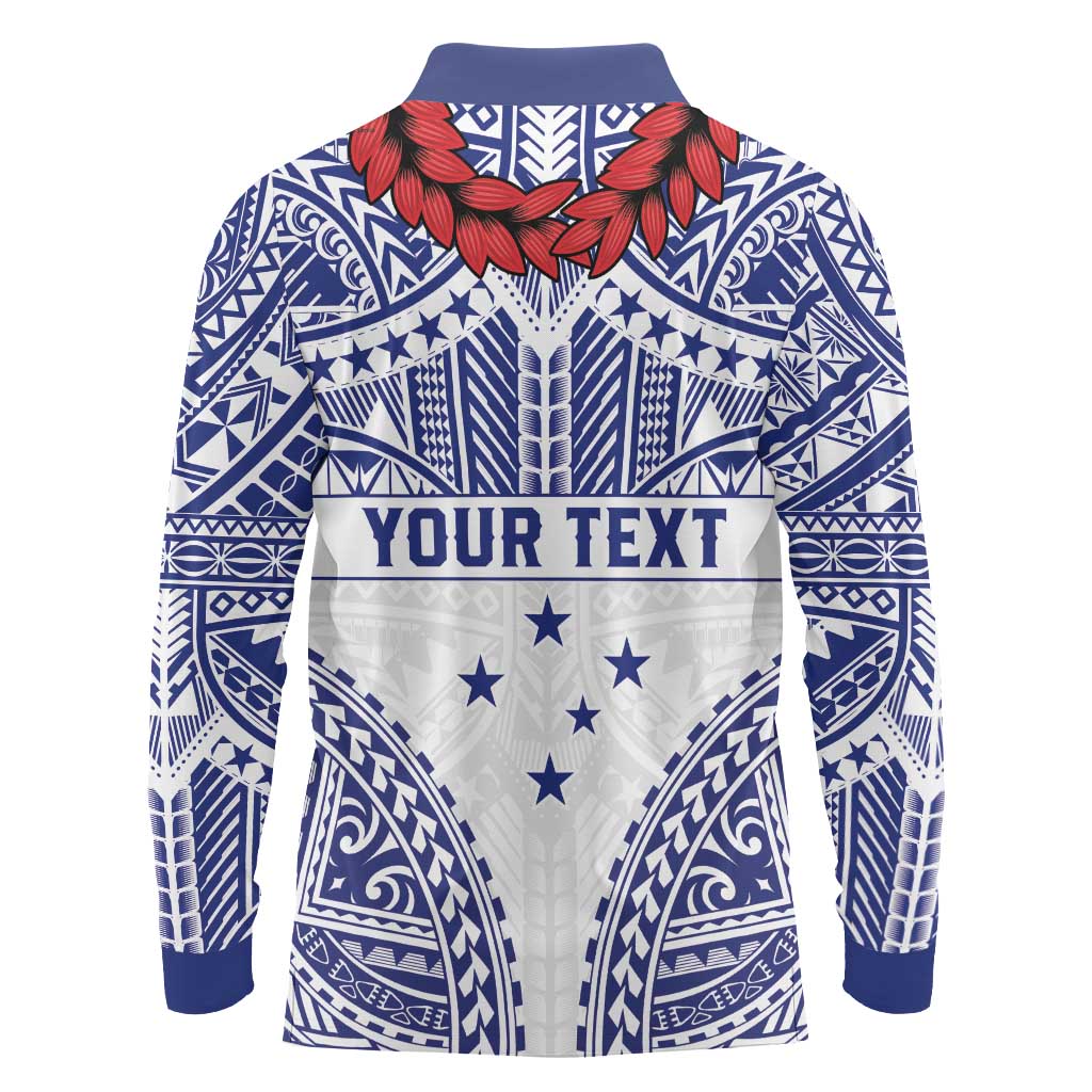 Personalised Toa Samoa Rugby Spirit Long Sleeve Polo Shirt White Samoan Tribal Pattern - Polynesian Pride