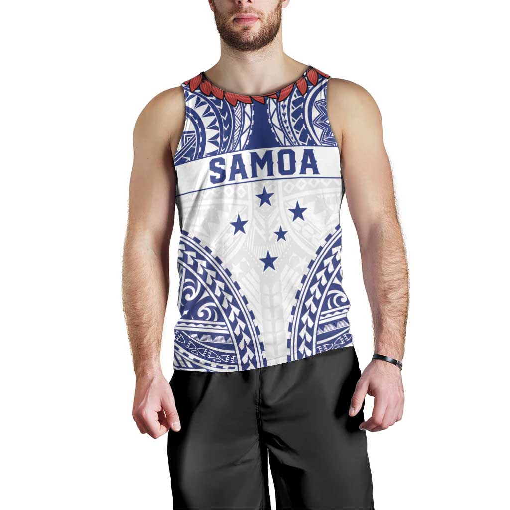 Personalised Toa Samoa Rugby Spirit Men Tank Top White Samoan Tribal Pattern - Polynesian Pride