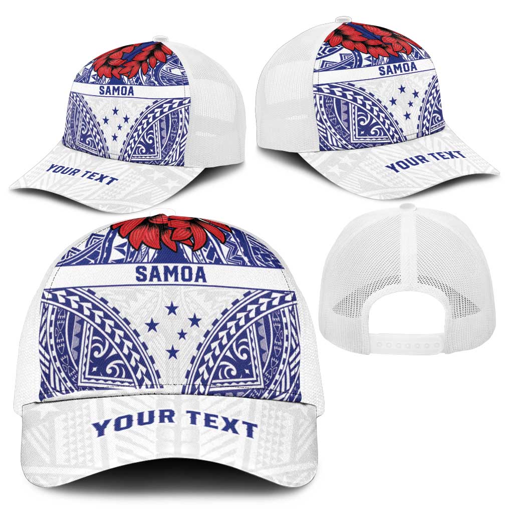 Personalised Toa Samoa Rugby Spirit Mesh Trucker Cap White Samoan Tribal Pattern - Polynesian Pride