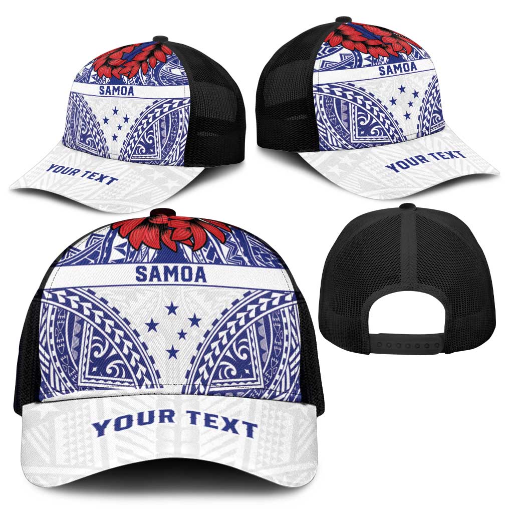 Personalised Toa Samoa Rugby Spirit Mesh Trucker Cap White Samoan Tribal Pattern - Polynesian Pride