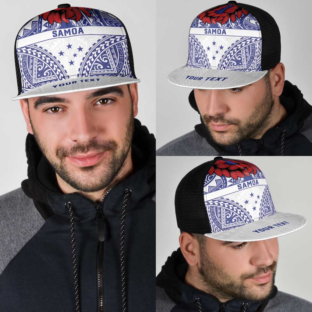 Personalised Toa Samoa Rugby Spirit Mesh Trucker Cap White Samoan Tribal Pattern - Polynesian Pride
