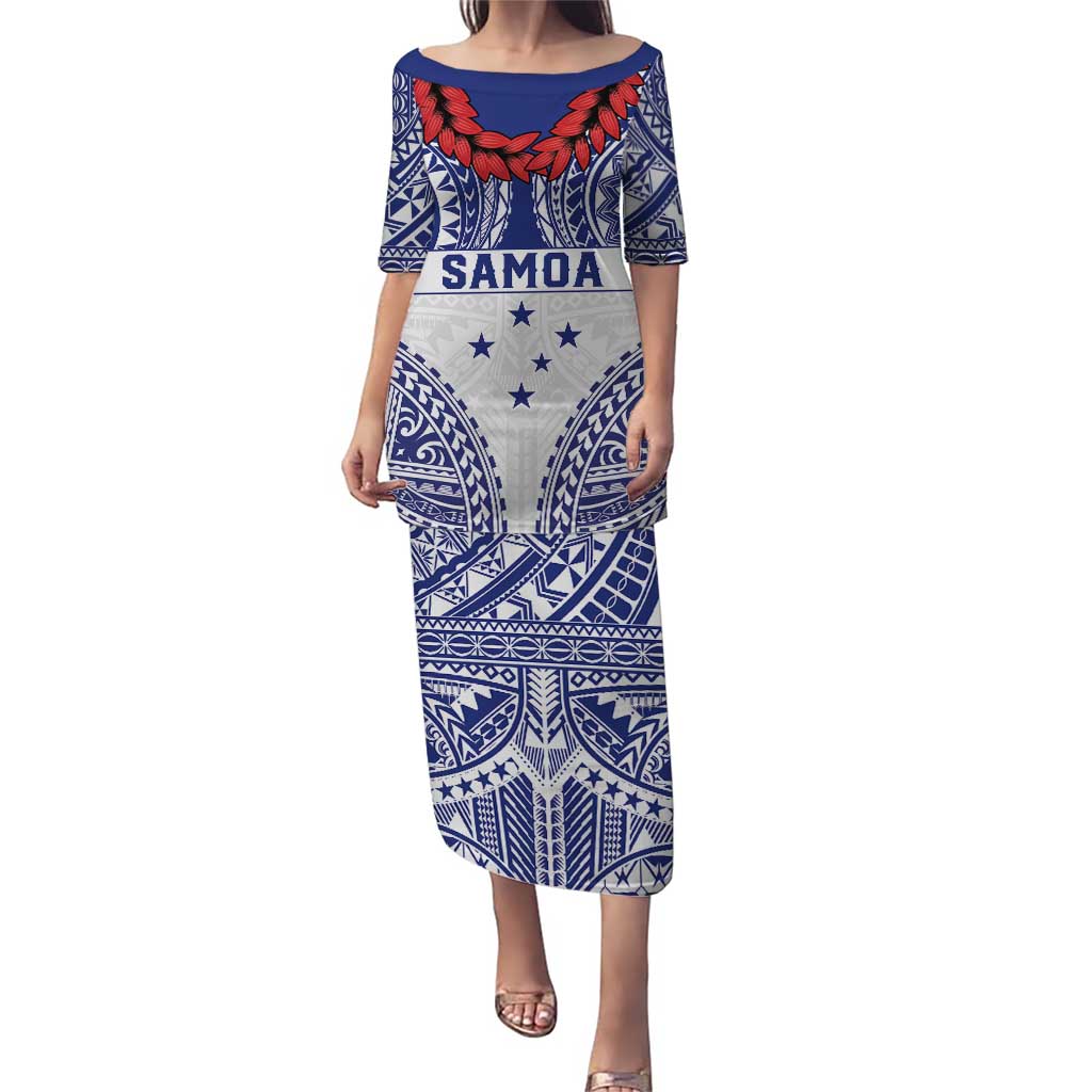 Personalised Toa Samoa Rugby Spirit Puletasi White Samoan Tribal Pattern LT9 Long Dress White - Polynesian Pride