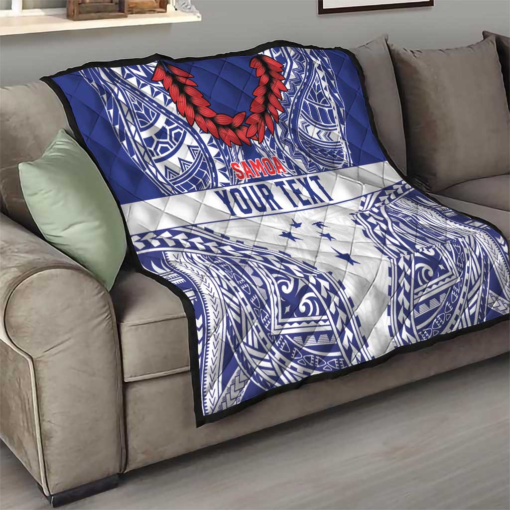 Personalised Toa Samoa Rugby Spirit Quilt White Samoan Tribal Pattern - Polynesian Pride