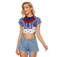 Personalised Toa Samoa Rugby Spirit Raglan Cropped T Shirt White Samoan Tribal Pattern - Polynesian Pride