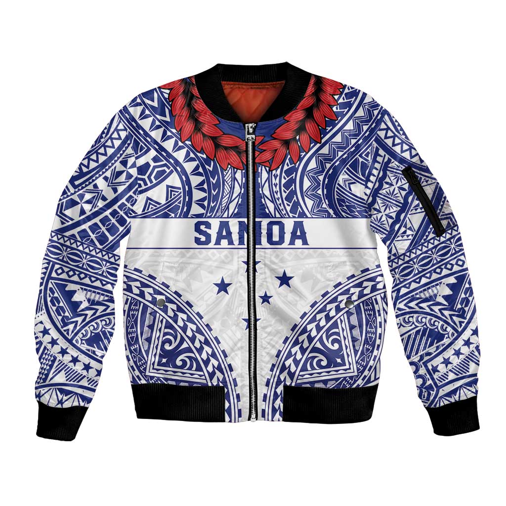 Personalised Toa Samoa Rugby Spirit Sleeve Zip Bomber Jacket White Samoan Tribal Pattern LT9 Unisex White - Polynesian Pride