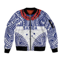 Personalised Toa Samoa Rugby Spirit Sleeve Zip Bomber Jacket White Samoan Tribal Pattern LT9 Unisex White - Polynesian Pride