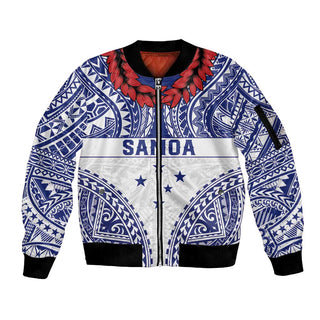 Personalised Toa Samoa Rugby Spirit Sleeve Zip Bomber Jacket White Samoan Tribal Pattern LT9 - Unisex / S / White