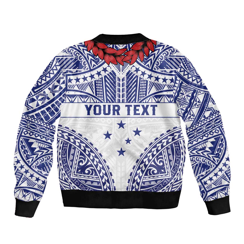 Personalised Toa Samoa Rugby Spirit Sleeve Zip Bomber Jacket White Samoan Tribal Pattern LT9 - Polynesian Pride