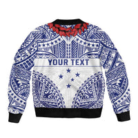 Personalised Toa Samoa Rugby Spirit Sleeve Zip Bomber Jacket White Samoan Tribal Pattern LT9 - Polynesian Pride