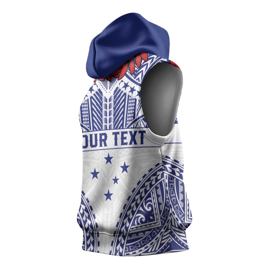 Personalised Toa Samoa Rugby Spirit Sleeveless Hoodie White Samoan Tribal Pattern - Polynesian Pride