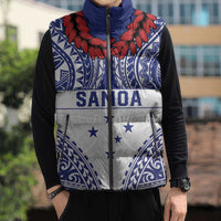 Personalised Toa Samoa Rugby Spirit Sleeveless Puffer Jacket White Samoan Tribal Pattern - Polynesian Pride
