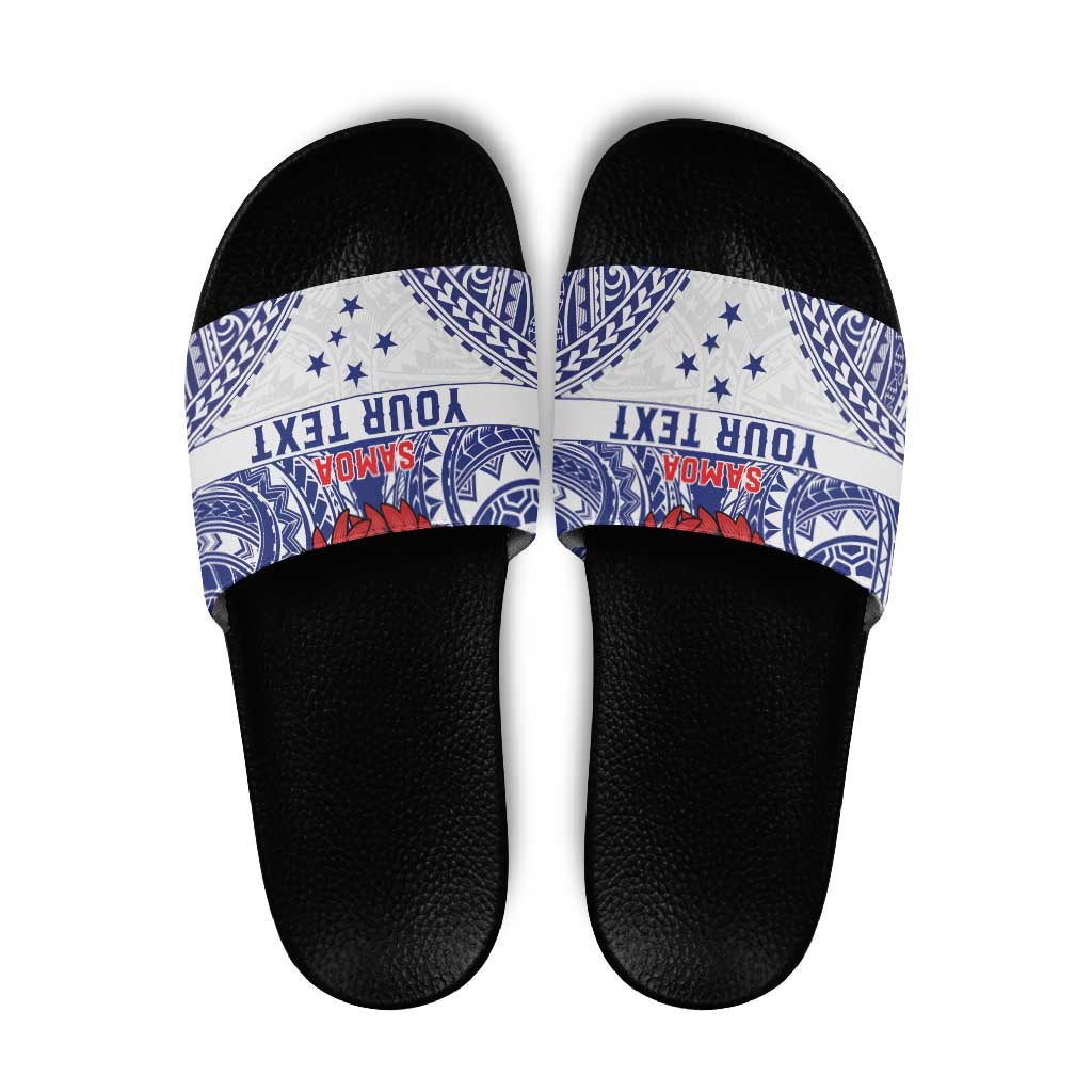 Personalised Toa Samoa Rugby Spirit Slide Sandals White Samoan Tribal Pattern LT9 White - Polynesian Pride