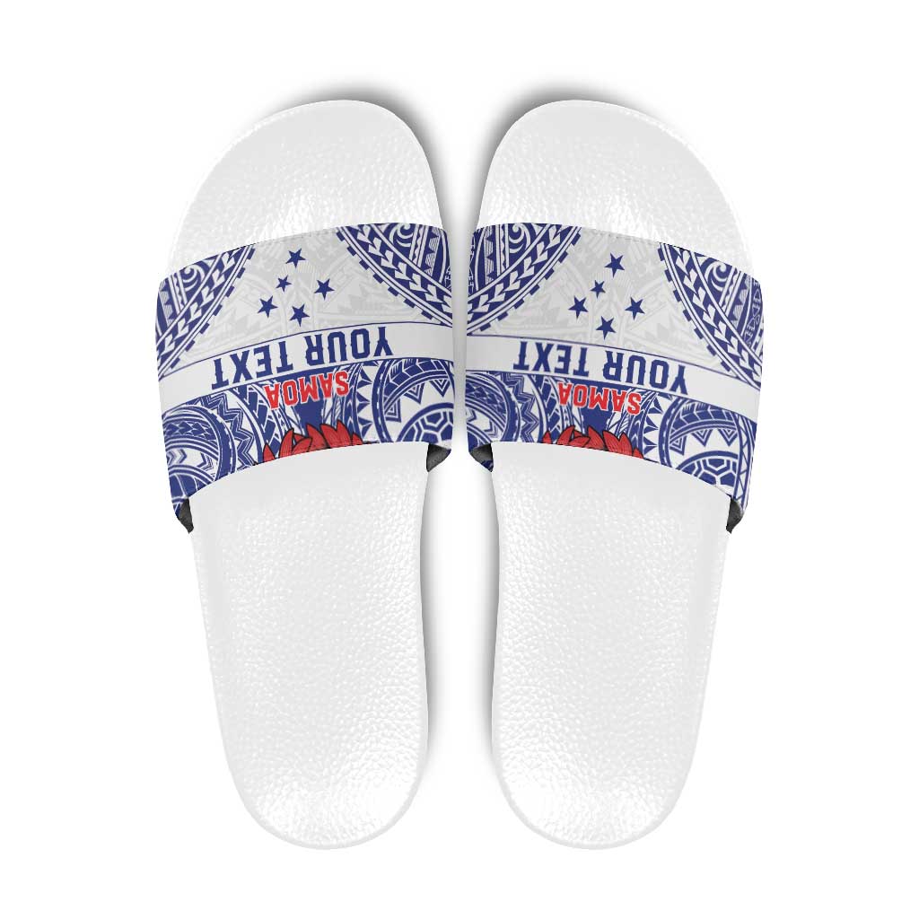 Personalised Toa Samoa Rugby Spirit Slide Sandals White Samoan Tribal Pattern LT9 White - Polynesian Pride