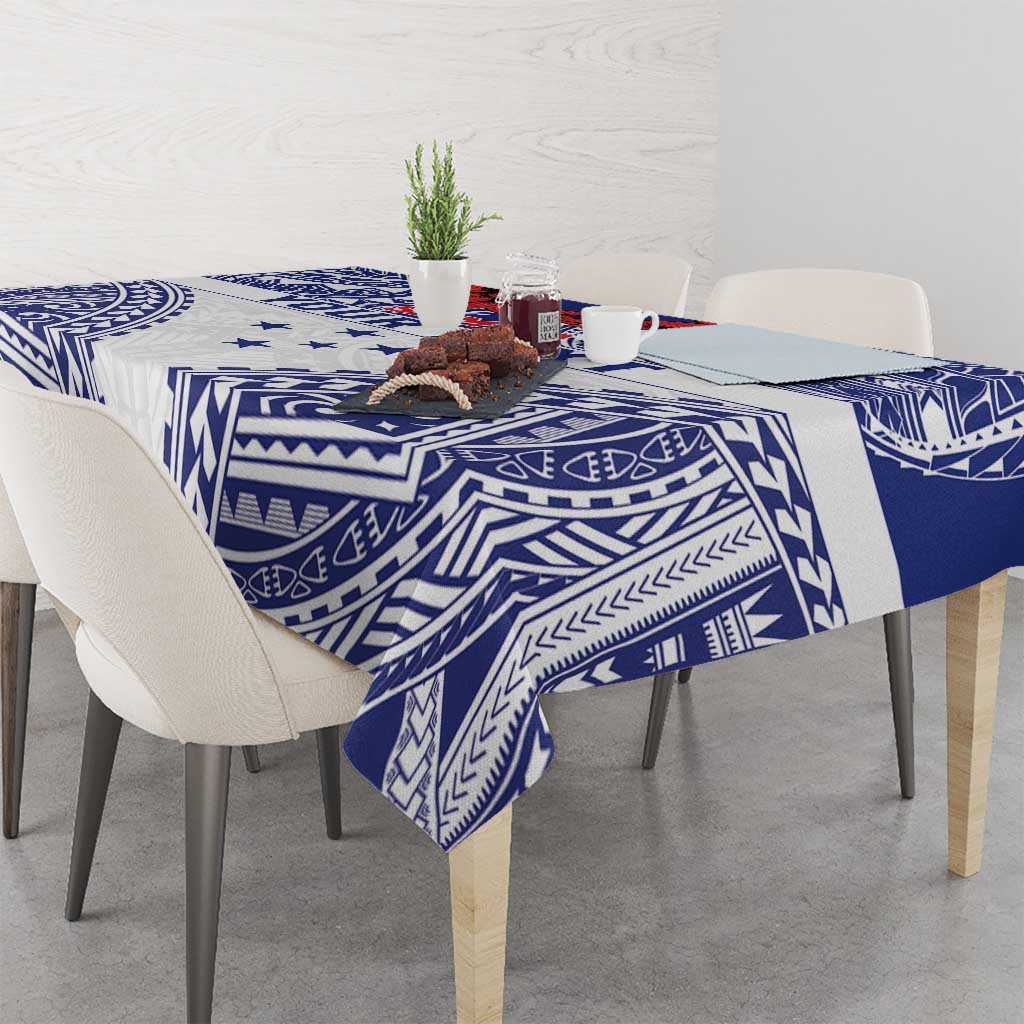 Personalised Toa Samoa Rugby Spirit Tablecloth White Samoan Tribal Pattern LT9 - Polynesian Pride