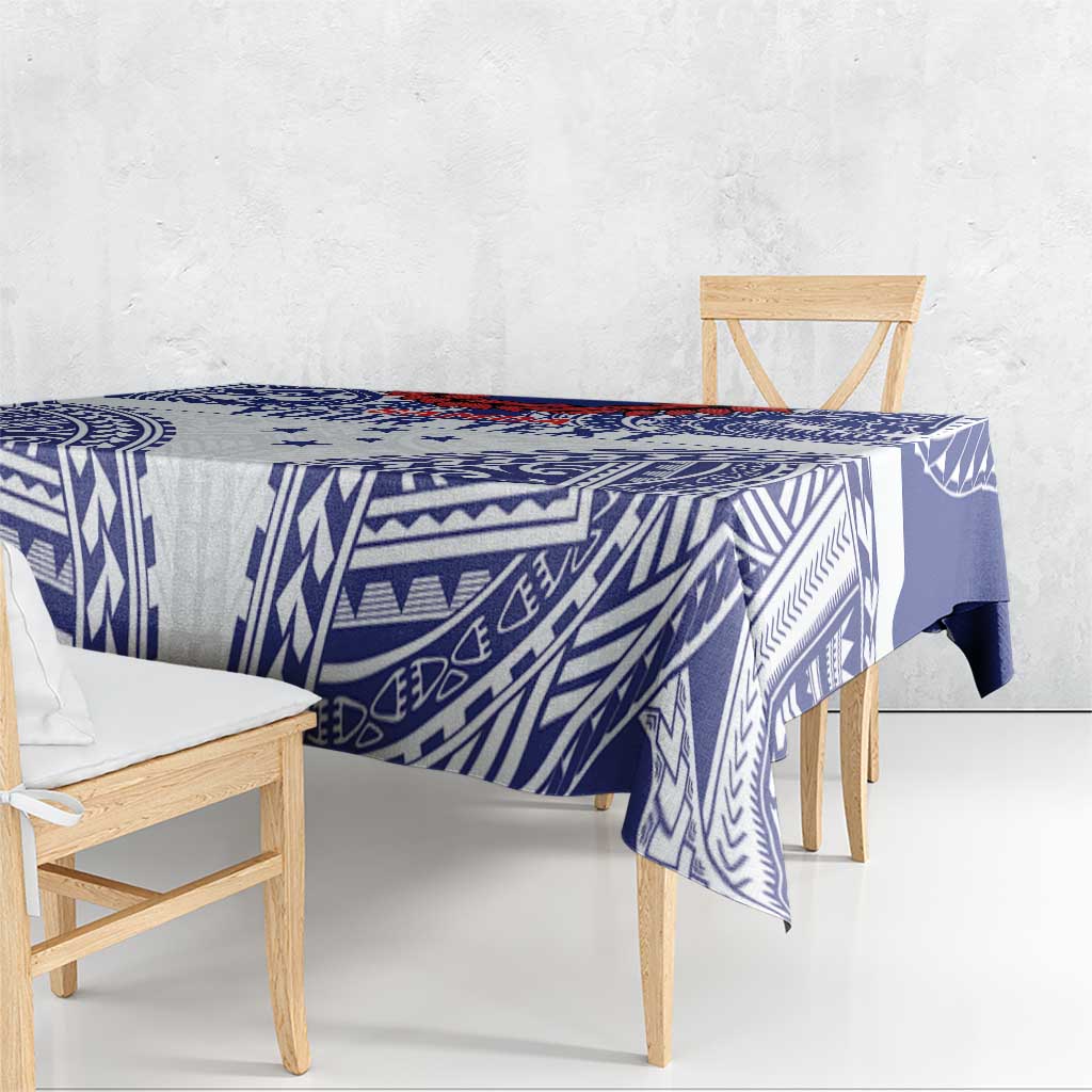 Personalised Toa Samoa Rugby Spirit Tablecloth White Samoan Tribal Pattern LT9 - Polynesian Pride