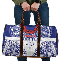 Personalised Toa Samoa Rugby Spirit Travel Bag White Samoan Tribal Pattern - Polynesian Pride