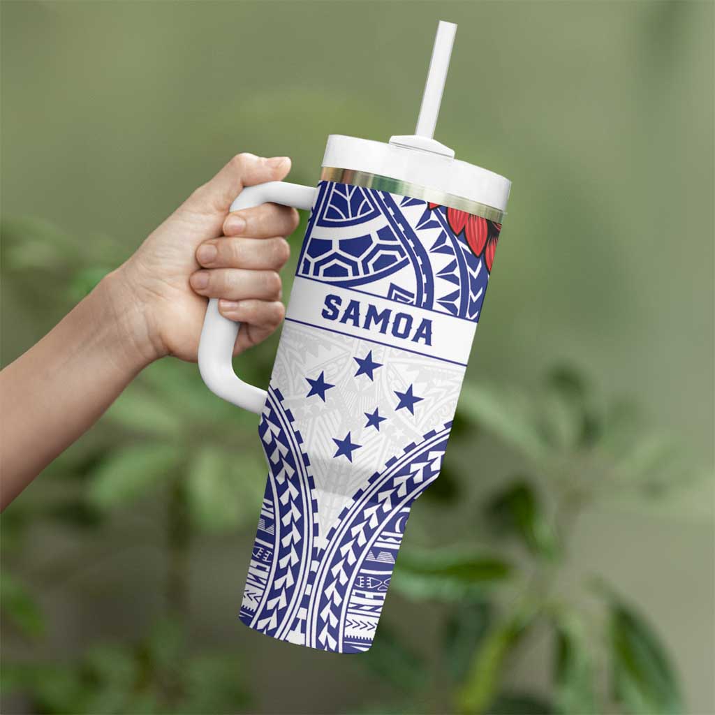 Personalised Toa Samoa Rugby Spirit Tumbler With Handle White Samoan Tribal Pattern LT9 - Polynesian Pride