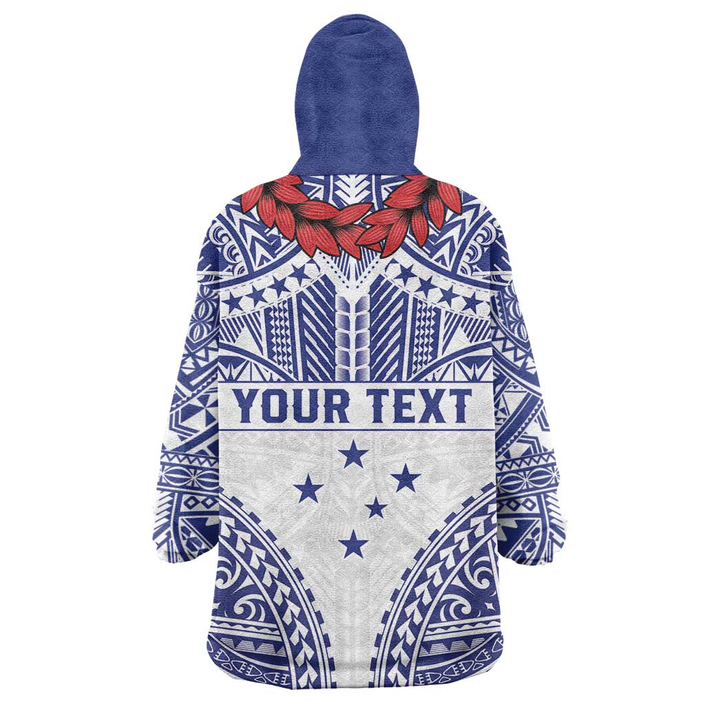 Personalised Toa Samoa Rugby Spirit Wearable Blanket Hoodie White Samoan Tribal Pattern - Polynesian Pride