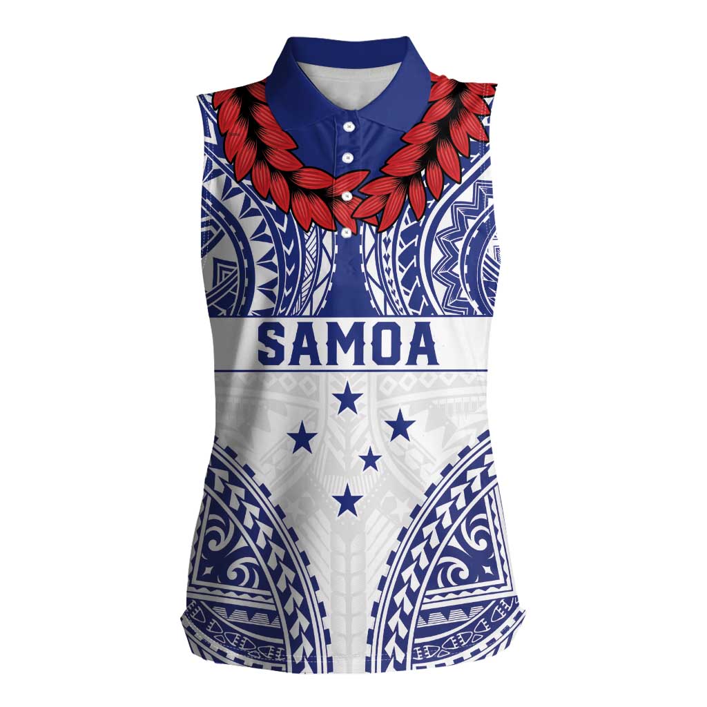 Personalised Toa Samoa Rugby Spirit Women Sleeveless Polo Shirt White Samoan Tribal Pattern - Polynesian Pride