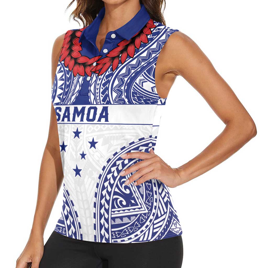 Personalised Toa Samoa Rugby Spirit Women Sleeveless Polo Shirt White Samoan Tribal Pattern - Polynesian Pride
