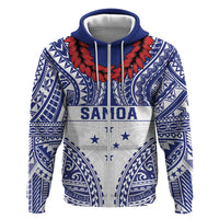 Personalised Toa Samoa Rugby Spirit Zip Hoodie White Samoan Tribal Pattern - Polynesian Pride
