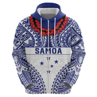 Personalised Toa Samoa Rugby Spirit Zip Hoodie White Samoan Tribal Pattern - Polynesian Pride