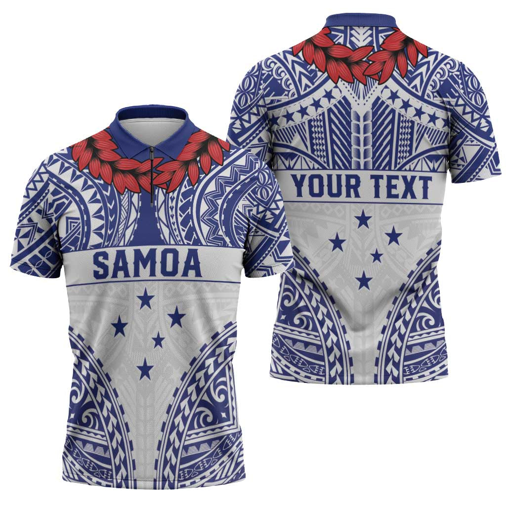 Personalised Toa Samoa Rugby Spirit Zipper Polo Shirt White Samoan Tribal Pattern - Polynesian Pride