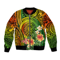 Polynesia Bomber Jacket Pasifika Tribal with Tropical Flowers LT9 Unisex Reggae - Polynesian Pride