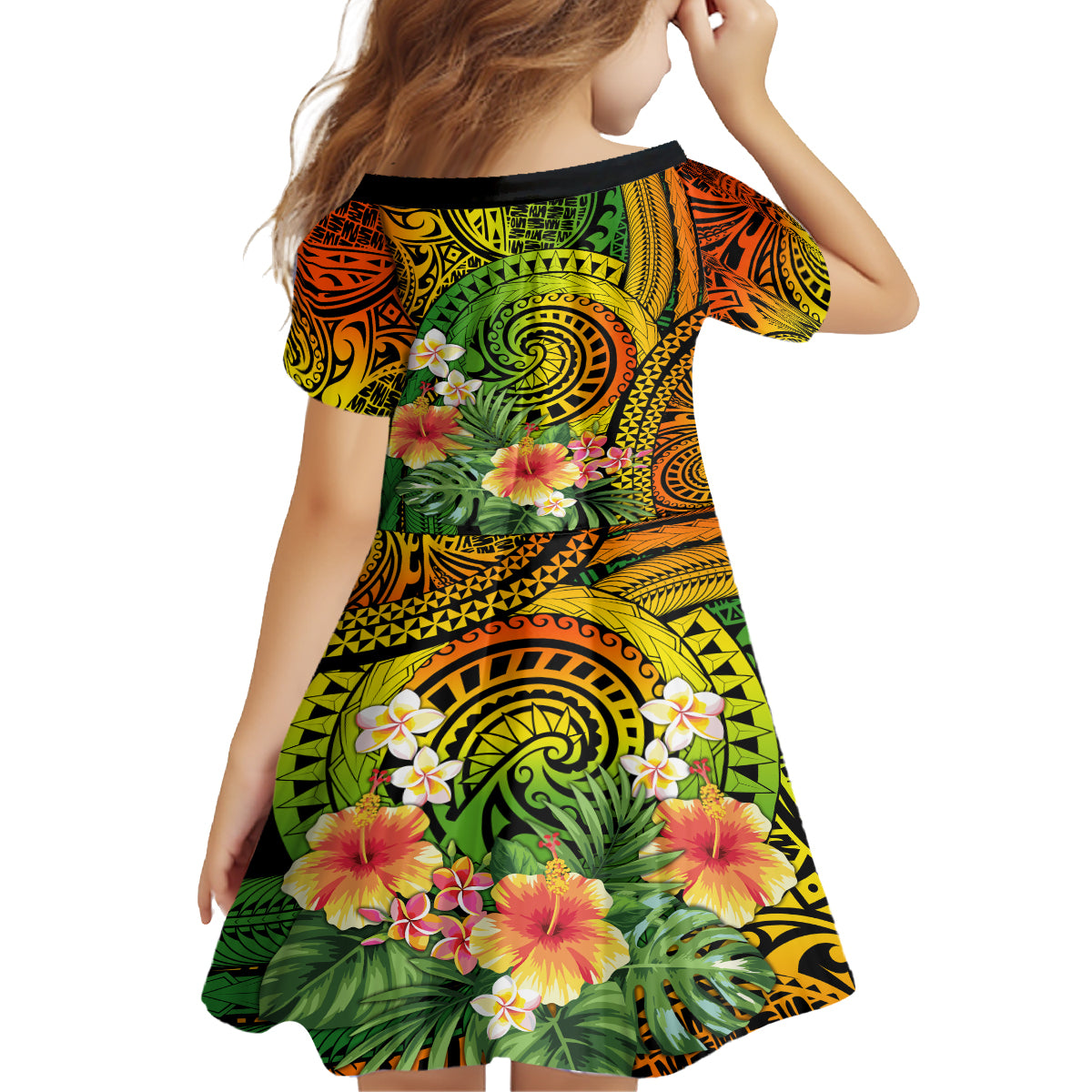 Polynesia Family Matching Puletasi Dress and Hawaiian Shirt Pasifika Tribal with Tropical Flowers LT9 - Polynesian Pride