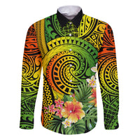 Polynesia Family Matching Puletasi Dress and Hawaiian Shirt Pasifika Tribal with Tropical Flowers LT9 Dad's Shirt - Long Sleeve Reggae - Polynesian Pride