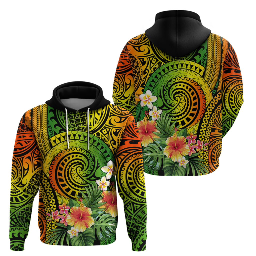Polynesia Hoodie Pasifika Tribal with Tropical Flowers LT9 - Polynesian Pride