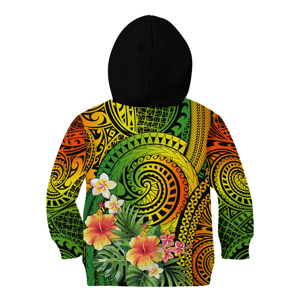 Polynesia Kid Hoodie Pasifika Tribal with Tropical Flowers LT9 - Polynesian Pride