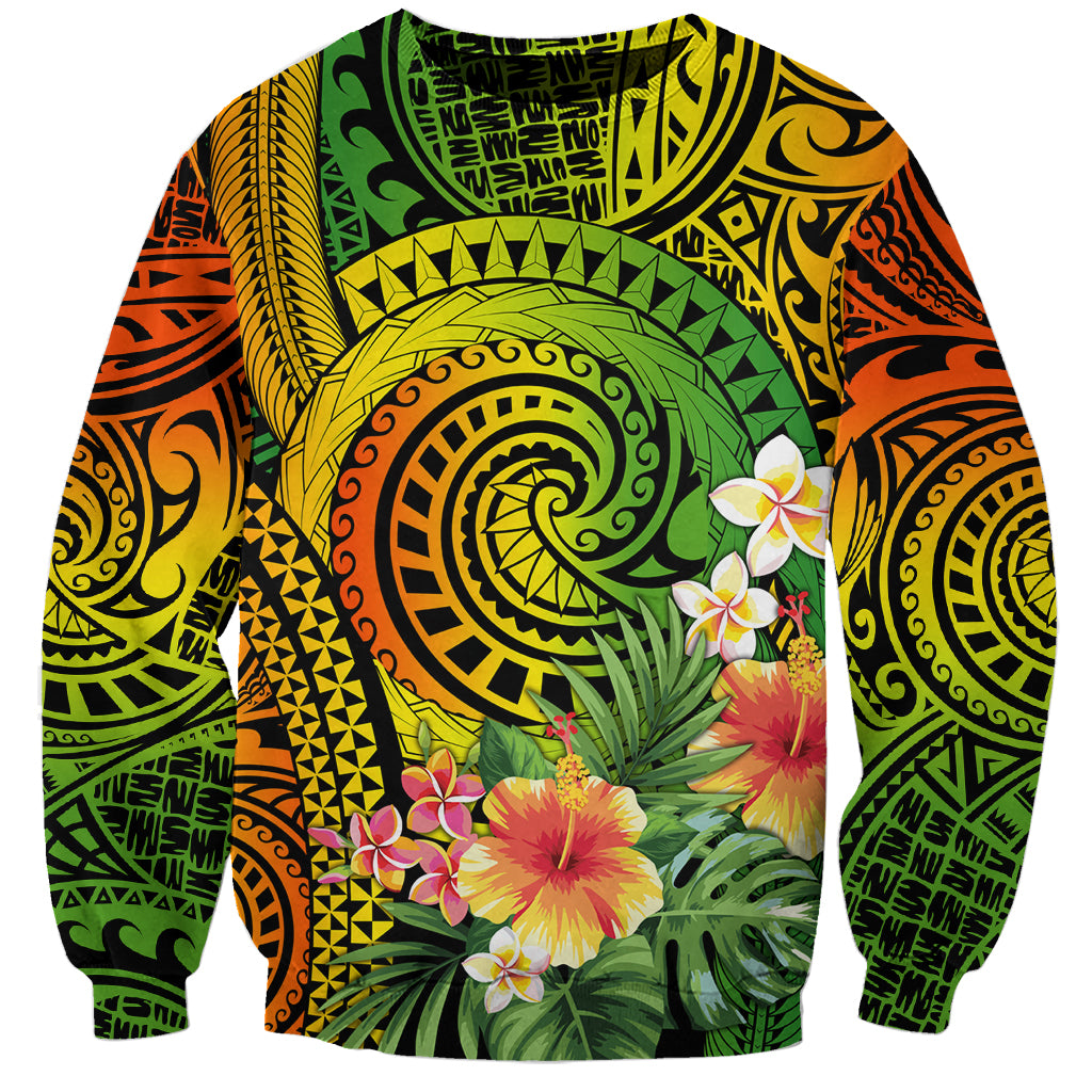 Polynesia Sweatshirt Pasifika Tribal with Tropical Flowers LT9 Unisex Reggae - Polynesian Pride