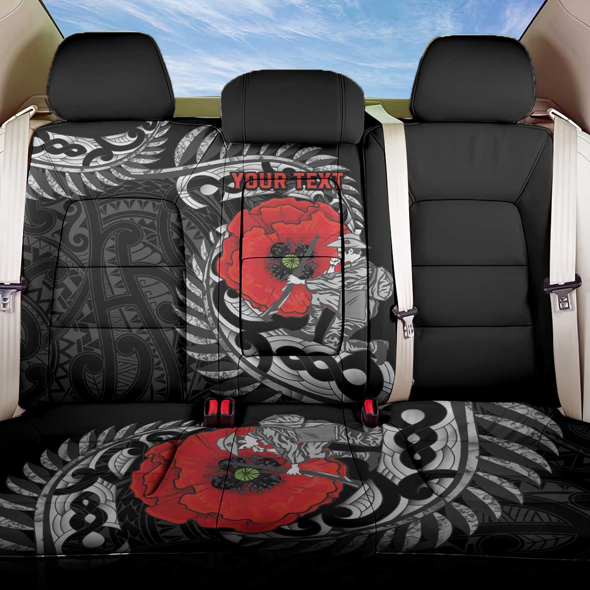 ANZAC Day Aotearoa Silver Fern Maori Personalised Back Car Seat Cover