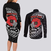 ANZAC Day Aotearoa Silver Fern Maori Personalised Couples Matching Long Sleeve Bodycon Dress and Long Sleeve Button Shirt