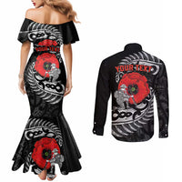 ANZAC Day Aotearoa Silver Fern Maori Personalised Couples Matching Mermaid Dress and Long Sleeve Button Shirt