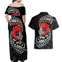 ANZAC Day Aotearoa Silver Fern Maori Personalised Couples Matching Off Shoulder Maxi Dress and Hawaiian Shirt