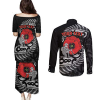 ANZAC Day Aotearoa Silver Fern Maori Personalised Couples Matching Puletasi and Long Sleeve Button Shirt
