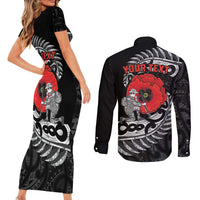 ANZAC Day Aotearoa Silver Fern Maori Personalised Couples Matching Short Sleeve Bodycon Dress and Long Sleeve Button Shirt