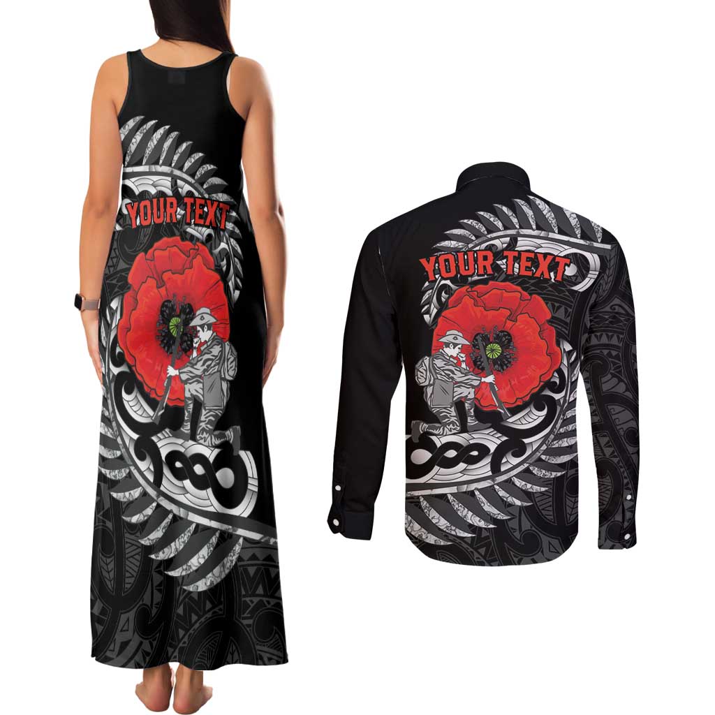 ANZAC Day Aotearoa Silver Fern Maori Personalised Couples Matching Tank Maxi Dress and Long Sleeve Button Shirt